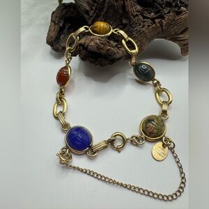 Burt Cassell scarab bracelet. 1/20 12K gold filled, natural stones, EUC.